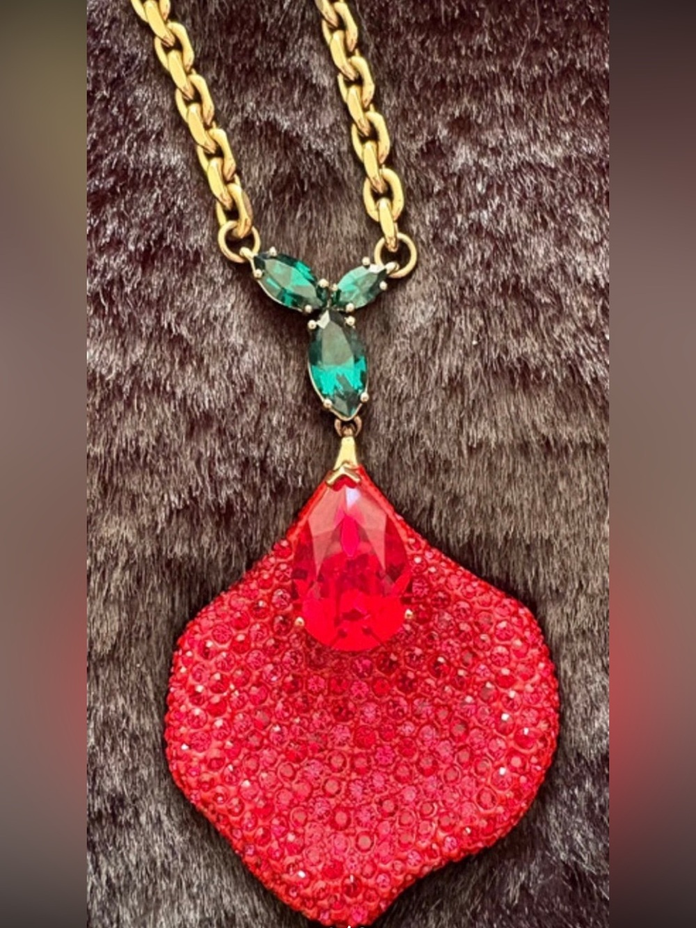 Atelier Swarovski Disney Gold-Tone Necklace w/Red Petal & Green Crystal Accents